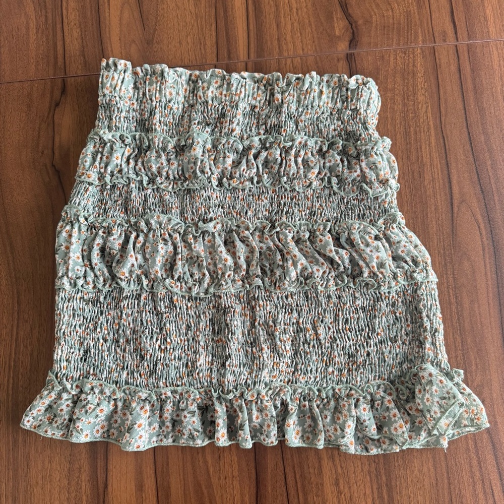 Princess Polly Smocked Ruffle Mini Skirt in Mint Green Floral